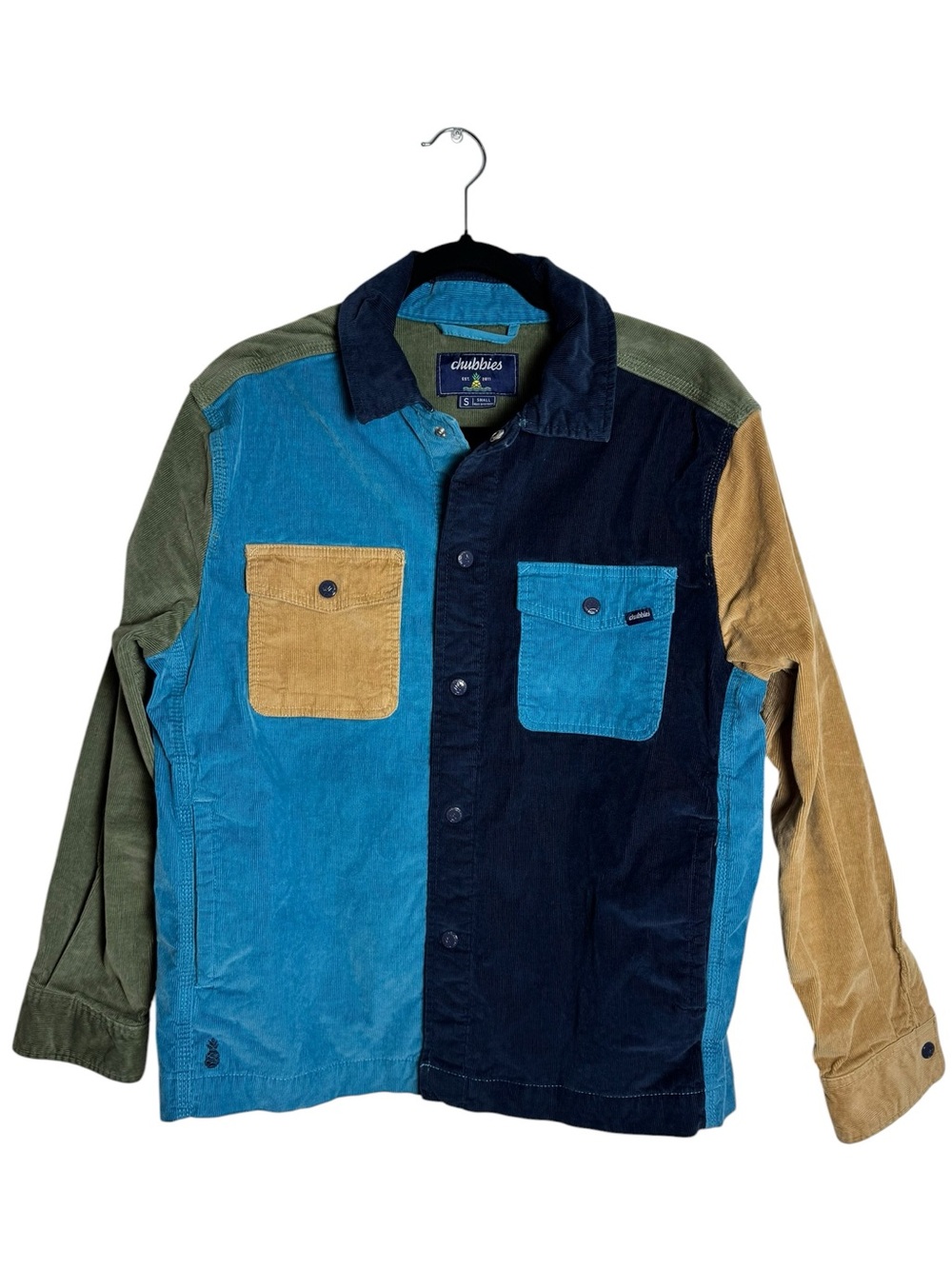 Chubbies Colorblock Corduroy Jacket Blue Navy Green Tan Small